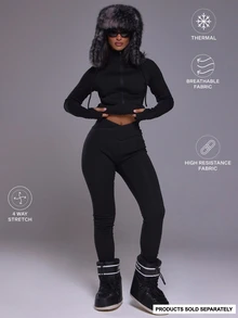 Musera Sport Dipped V Waist Fitted Thermal Legging Autumn Winter Fall Active Gym Workout Ski Blacksnow - Black - View 1