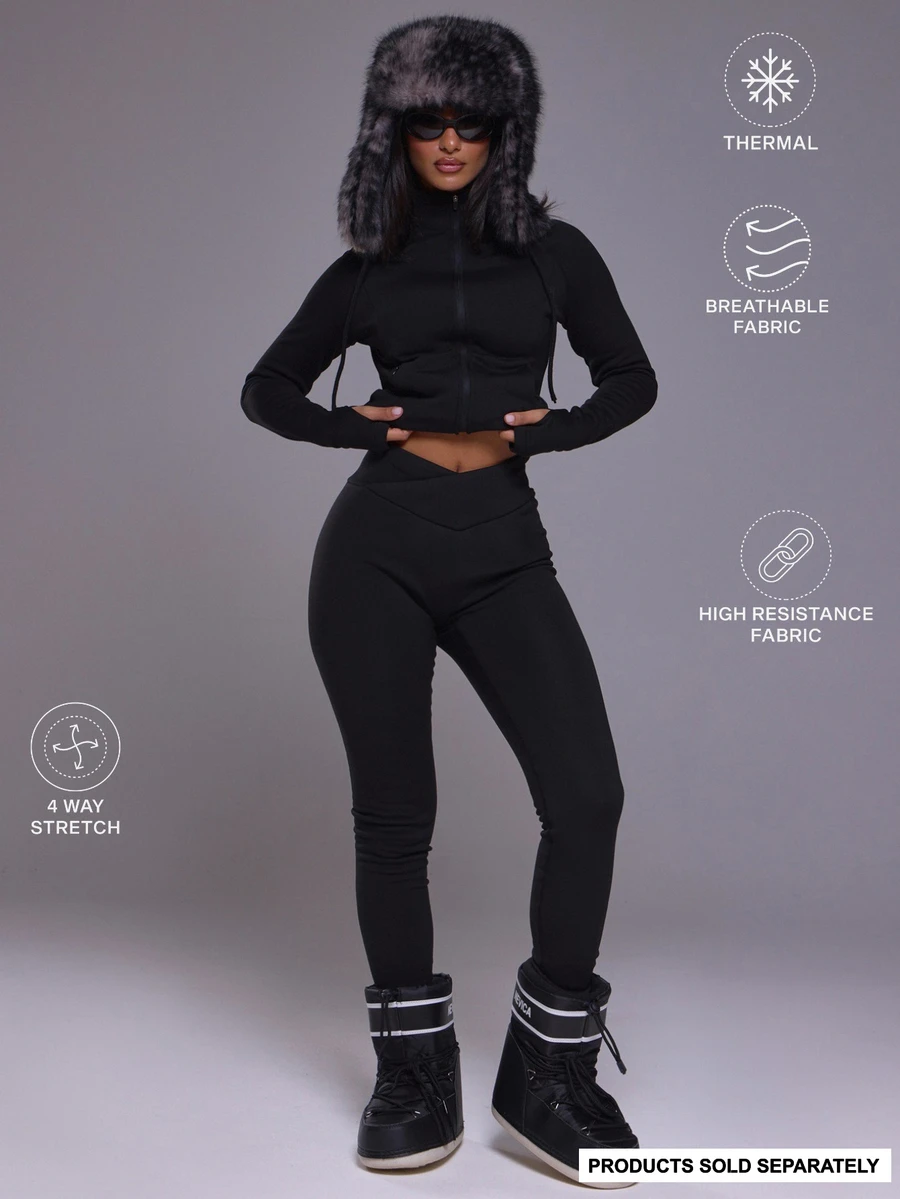 Musera Sport Dipped V Waist Fitted Thermal Legging Autumn Winter Fall Active Gym Workout Ski Blacksnow - Black - View 1