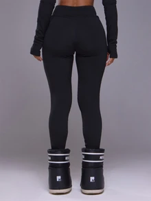 Musera Sport Dipped V Waist Fitted Thermal Legging Autumn Winter Fall Active Gym Workout Ski Blacksnow - Black - View 4