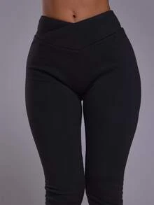 Musera Sport Dipped V Waist Fitted Thermal Legging Autumn Winter Fall Active Gym Workout Ski Blacksnow - Black - View 5