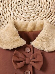 SHEIN 女嬰保暖抓絨內裡風衣 西部牛仔女郎風格 泰迪毛領 A字百褶夾克 棕色 冬季 感恩節聖誕節社團款 - 巧克力棕 - 查看 7