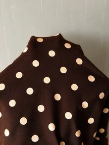 SHEIN EZwear 女款黑白波點長袖前拉鍊修身夾克，健身運動休閒街頭風，適合秋季運動健身、走路穿著，寬鬆休閒運動外套 - 棕色 - 查看 11