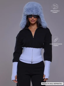 MUSERA Áo len dệt kim cổ cao kéo khóa, eo bo thắt, phong cách năng động cho tập gym, tập luyện, trượt tuyết, mùa thu đông, màu đen tuyết - màu đen - Xem 1