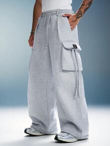 PAVTROS Men's Streetwear Loose Cargo Sweatpants With Pockets, Goth - Grey - View 4