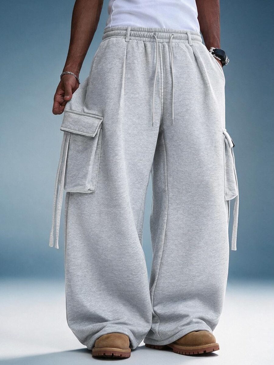 PAVTROS Men's Streetwear Loose Cargo Sweatpants With Pockets, Goth - Grey - View 1