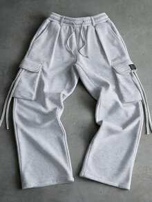 PAVTROS Men's Streetwear Loose Cargo Sweatpants With Pockets, Goth - Grey - View 3