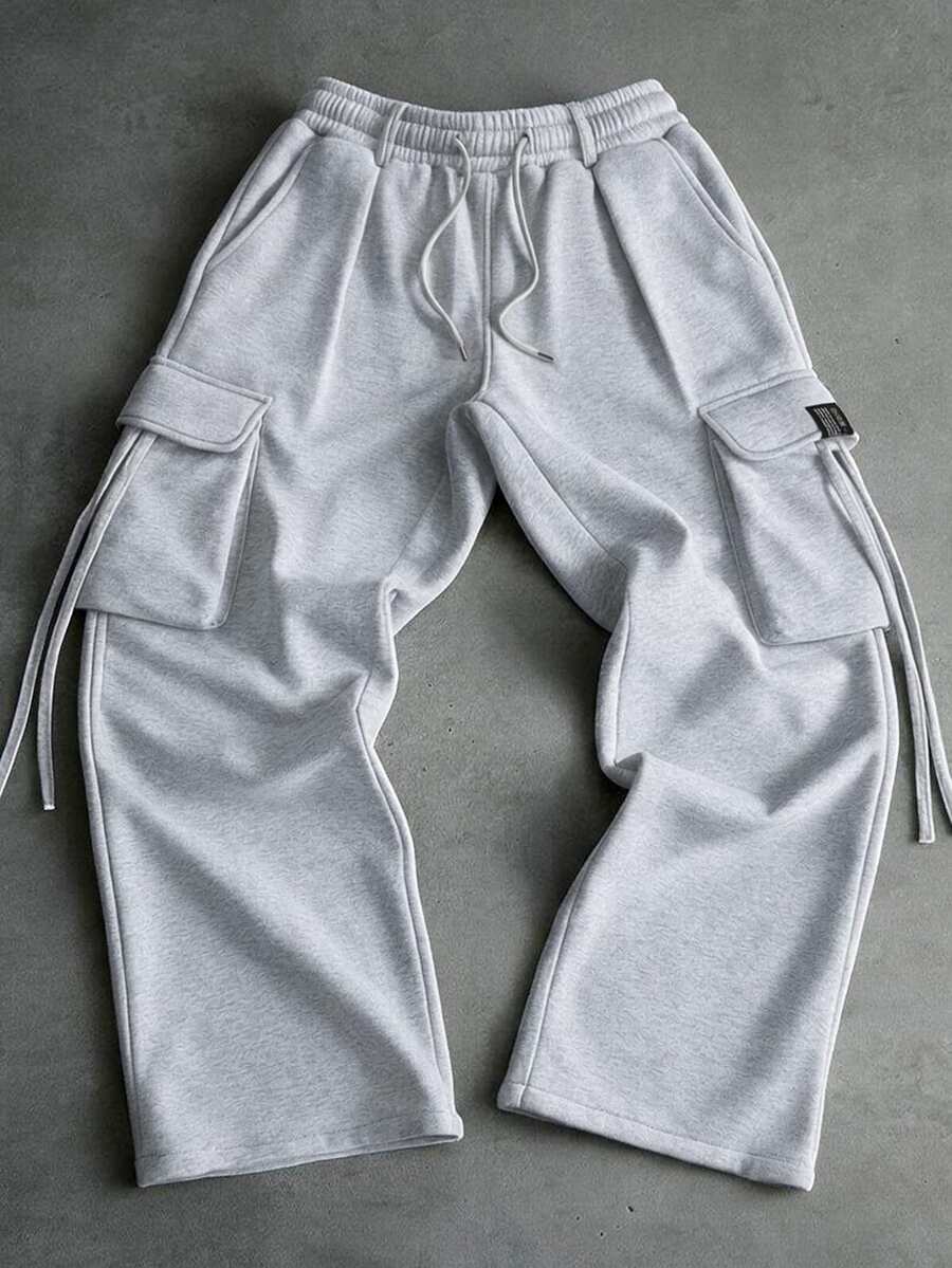 PAVTROS Men's Streetwear Loose Cargo Sweatpants With Pockets, Goth - Grey - View 1