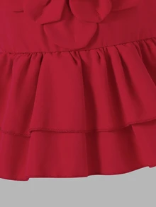 Tween Girls 2pcs/Set Solid Color Floral Decor Top And Pants Set, Summer, Casual Cute Cowgirl, Outfit, Daily, Christmas Outfits Birthday Red - Red - View 11
