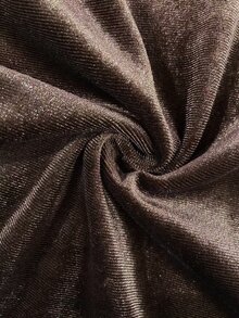SHEIN Vintage Velvet Deep V-Neck Lapel Dress For Women, Ruched Waist, Button Front, Flare Sleeve, Lace Trim, Short Dress - Brown - View 4