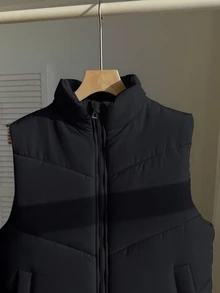 SHEIN 青少年女孩抓絨秋季服飾 黑色羽絨背心 立領拉鍊不對稱漸層短夾克 街頭風寬鬆青少年工裝外套 - 黑色 - 查看 7