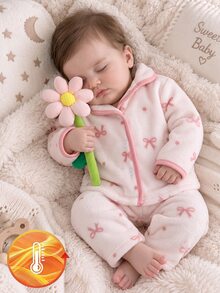 2pcs Baby Girl Warm Pink Colorful Star Print Plush Lapel Open Front Trim Design Long Sleeve Pants Pajama Set Winter - White - View 6