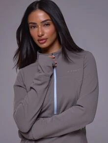 Musera Sport ملابس علوية رياضية فضفاضة بأكمام طويلة منسوجة بياقة عالية وسحاب ربعي للخريف والشتاء، مناسبة للجم والتمارين والتزلج، باللون الأسود - رمادي - مشاهدة 5