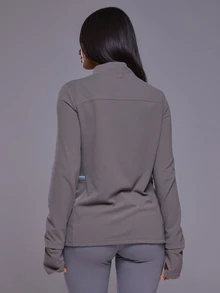 Musera Sport ملابس علوية رياضية فضفاضة بأكمام طويلة منسوجة بياقة عالية وسحاب ربعي للخريف والشتاء، مناسبة للجم والتمارين والتزلج، باللون الأسود - رمادي - مشاهدة 4