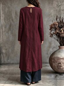 SHEIN Fall 2026 Long-Sleeve Button-Down Shirt, White Long-Sleeve Top, Casual Top, Out And About, Fall/Winter Outfits - Burgundy - View 2