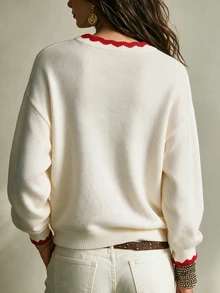 SHEIN Ladies White Cute Elk Pattern Long Sleeve Casual Xmas Pullover Jumper - Apricot - View 2