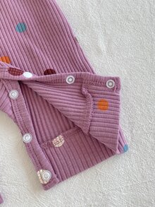 SHEIN Newborn Baby Purple Polka Dot Polka Dot Ruffled Sleeve Comfortable Knitted Jumpsuit Autumn Fall Going Family Matching Cute - Purple - View 6