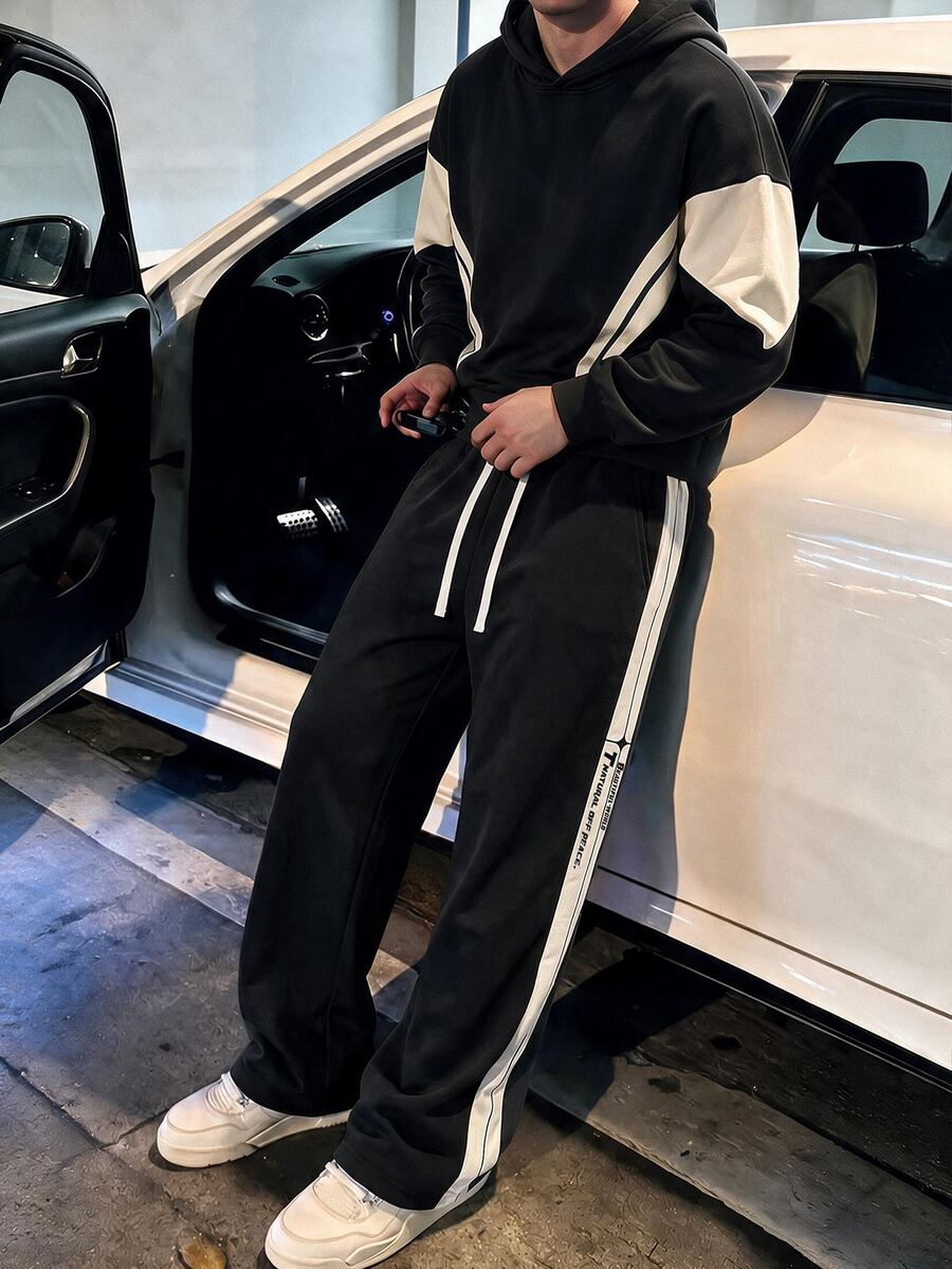 STEELVANCE 男士條紋長袖運動衫與運動長褲休閒套裝 - 黑色 - 查看 1