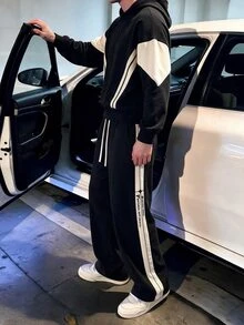 STEELVANCE 男士條紋長袖運動衫與運動長褲休閒套裝 - 黑色 - 查看 3