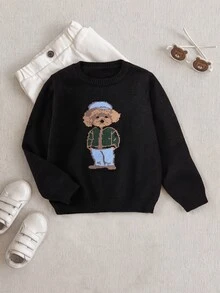 PrepCrw Young Boys Casual Bear Pattern Sweater, Autumn/Winter Fall - Black - View 2