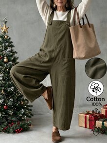 LanaWest Women's Solid Color Pocket Casual Daily Wear Jumpsuit - Army Green - View 1