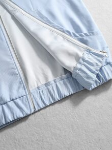 ROMWE MEN 男士條紋立領長袖夾克足球球衣開襟運動衫 - 藍色 - 查看 9