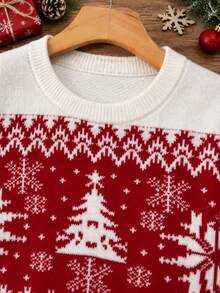 Manfinity Homme Men's Autumn/Winter Christmas Tree Pattern Crew Neck Long Sleeve Casual Sweater Couple's Style , Old Money - Multicolor - View 4