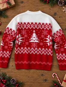 Manfinity Homme Men's Autumn/Winter Christmas Tree Pattern Crew Neck Long Sleeve Casual Sweater Couple's Style , Old Money - Multicolor - View 2
