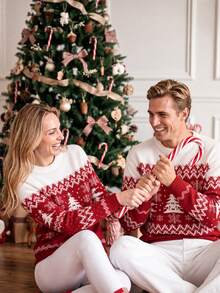 Manfinity Homme Men's Autumn/Winter Christmas Tree Pattern Crew Neck Long Sleeve Casual Sweater Couple's Style , Old Money - Multicolor - View 6