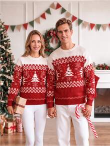 Manfinity Homme Men's Autumn/Winter Christmas Tree Pattern Crew Neck Long Sleeve Casual Sweater Couple's Style , Old Money - Multicolor - View 5