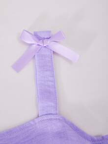 SHEIN 1pc Girls' Elegant Woven Solid Color Pleated Camisole Dress, Bowknot Decor, Suitable For Casual Daily Wear In Spring/Summer - Mauve Purple - View 5