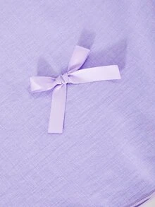 SHEIN 1pc Girls' Elegant Woven Solid Color Pleated Camisole Dress, Bowknot Decor, Suitable For Casual Daily Wear In Spring/Summer - Mauve Purple - View 6