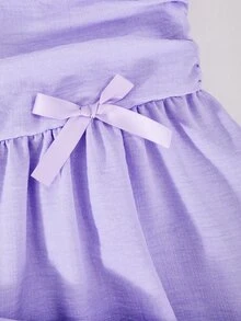 SHEIN 1pc Girls' Elegant Woven Solid Color Pleated Camisole Dress, Bowknot Decor, Suitable For Casual Daily Wear In Spring/Summer - Mauve Purple - View 4