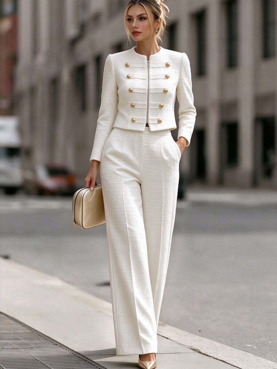 SHEIN طقم نسائي كاجوال يومي بلون موحد، توب بأكمام طويلة وبنطلون