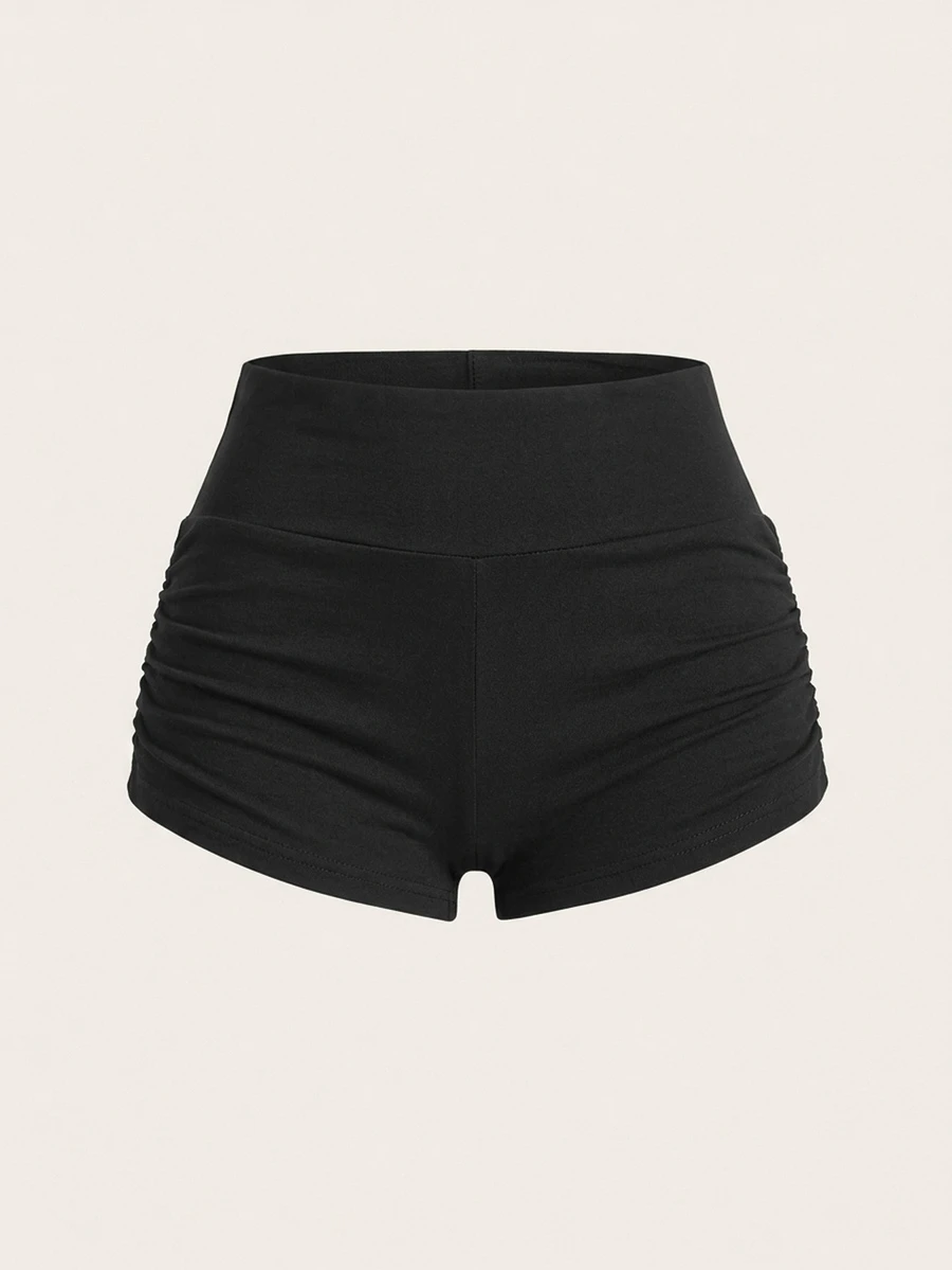 SHEIN EZwear 女款休閒低腰緊身迷你短褲,辣妹風,適合日常通勤、約會、派對,秋冬春夏皆宜,聖誕節、新年、感恩節適用 - 灰色 - 查看 1
