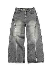 Manfinity EMRG 男士休閒格調街頭風日常穿著牛仔寬腿褲，附口袋，校園外灰色，秋冬款，適合感恩節、聖誕節節日禮物 - 灰色 - 查看 6