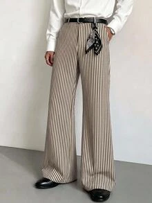 HIMLAND Men's Striped Pleated Design Tapered Long Pants Halloween Christmas Winter Party Autumn - Brown - View 7