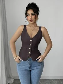 Elenzga كاميسول نسائي بلون موحد أحادي الصدر كاجوال - بني - مشاهدة 8