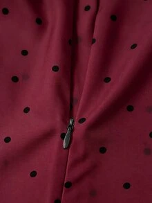 SHEIN 青少年女孩黑色波點無袖洋裝 秋季風格 美式秋季穿搭 - 酒紅色 - 查看 5