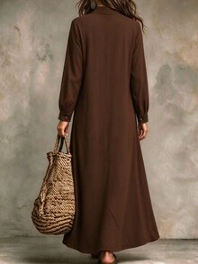 Breezaya Women's Solid Color Chinese Style Frog Button Design Casual Daily Outing Vacation Dress - Brown - View 2
