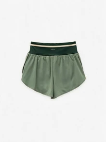 Nöista Women's Colorblock Daily Fitness Double Layer Sports Shorts - Army Green - View 7