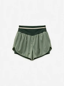 Nöista Women's Colorblock Daily Fitness Double Layer Sports Shorts - Army Green - View 4