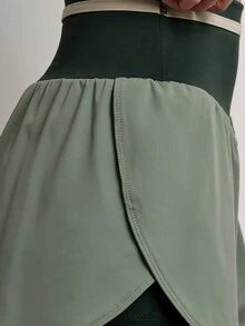 Nöista Women's Colorblock Daily Fitness Double Layer Sports Shorts - Army Green - View 10