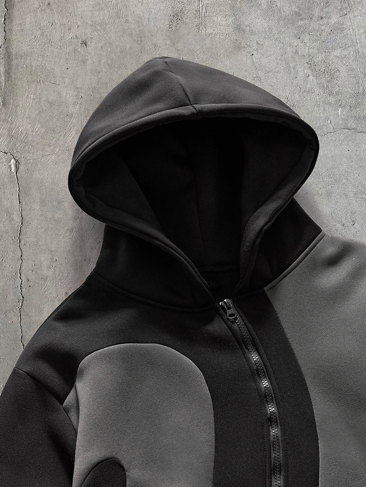 AXEPEAK Men's Loose Comfortable Warm Casual Vacation College Outdoor Fashion Patchwork Sweatshirt Hoodie - Black - View 4