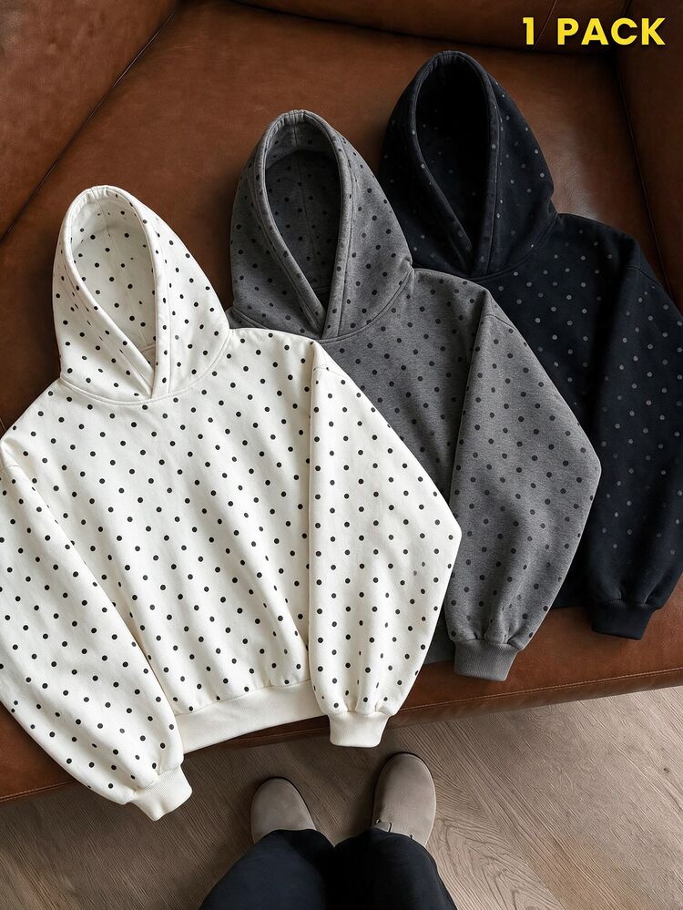 AKNOTIC Men's Polka Dot Print Long Sleeve Casual Hoodie Sweatshirt Halloween Christmas Winter Party Autumn - White - View 6