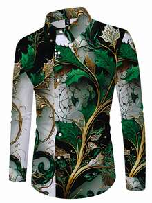Calvornis Men's Retro Floral Patterns Print Long Sleeve Shirt For Spring And Fall, Casual Comfy As Gift Men Silk Luxury Shirt , Formal - Multicolor - View 4