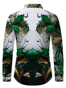 Calvornis Men's Retro Floral Patterns Print Long Sleeve Shirt For Spring And Fall, Casual Comfy As Gift Men Silk Luxury Shirt , Formal - Multicolor - View 2