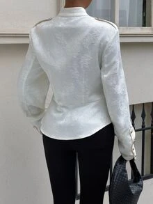 Siren Gaze Women's Stand Collar Casual French Elegant Versatile Daily Travel Long Sleeve Jacket Office White Fall - White - View 5