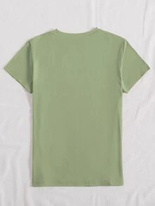 Selamara Casual Short Sleeve T-Shirt With Heart Flower Pattern And Round Neck Graphic Tees Women Tops - Army Green - View 2