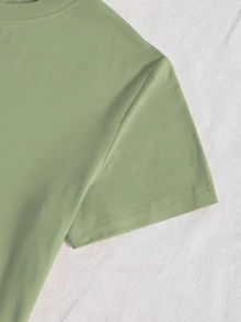 Selamara Casual Short Sleeve T-Shirt With Heart Flower Pattern And Round Neck Graphic Tees Women Tops - Army Green - View 4