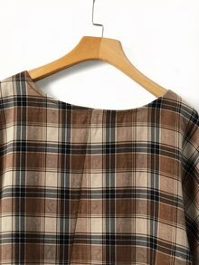 Linhara Plus Size Women's Solid Color Round Neck Textured Casual Shirt - Brown - View 4